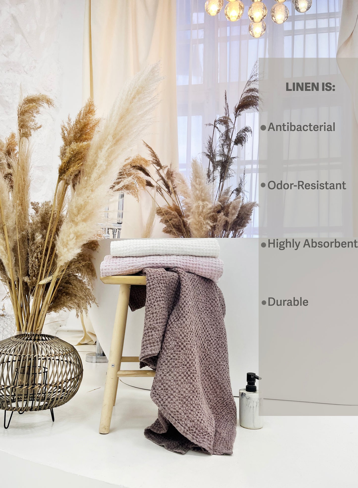 Waffle linen towels: linen hand towel, linen bath towel or towel set.