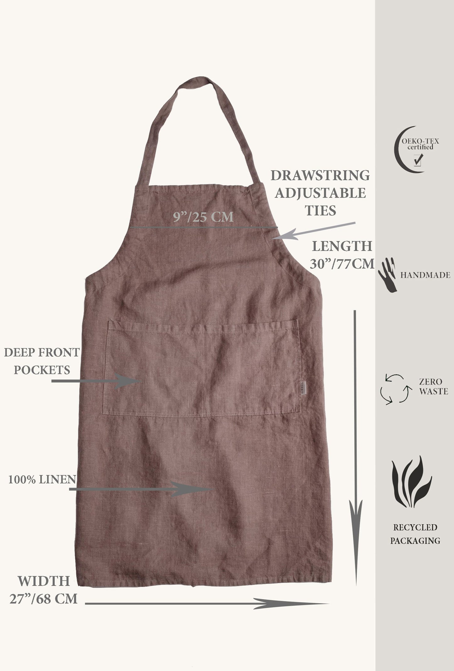 Adjustable linen apron in various colors
