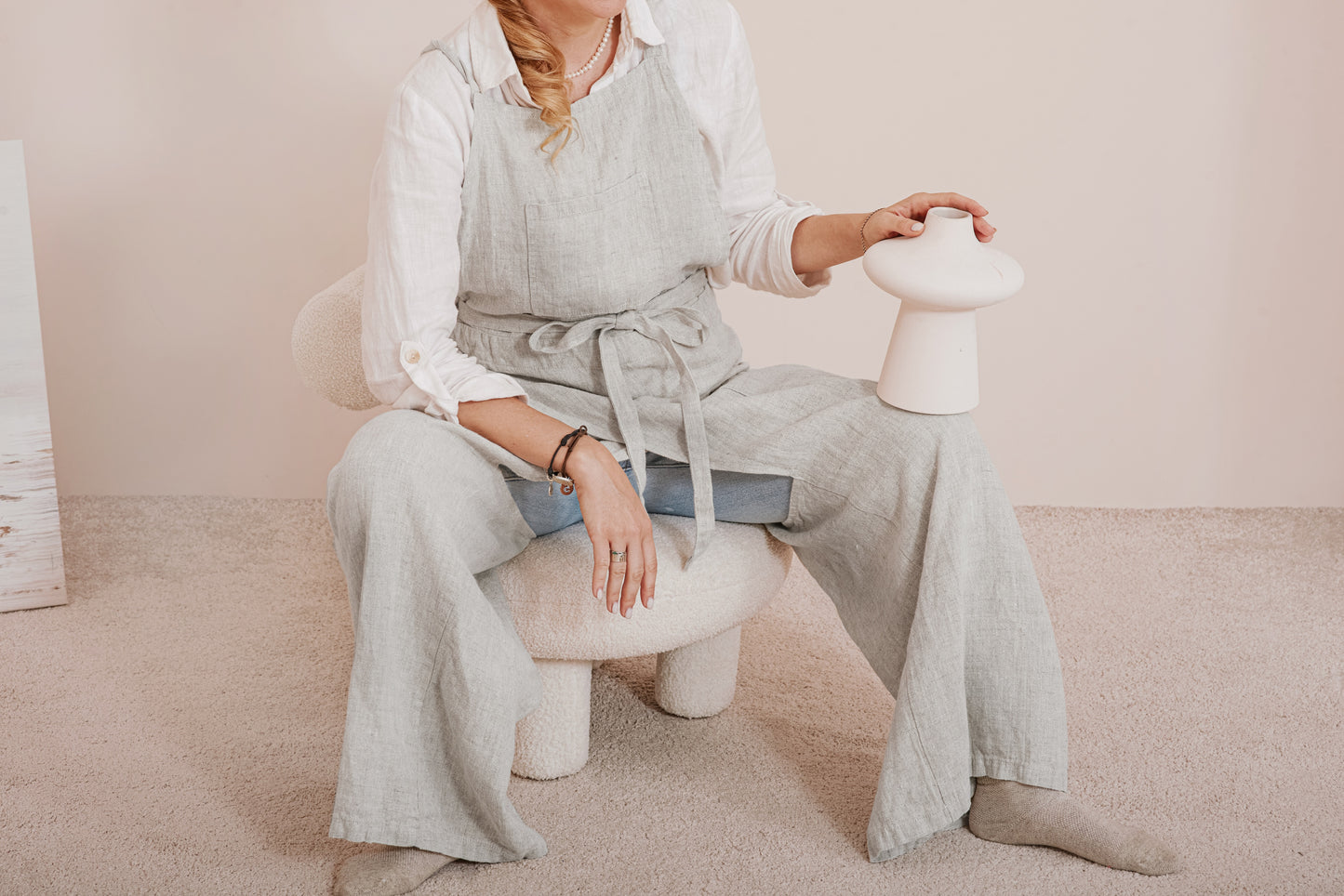Linen pottery apron split leg in various colors