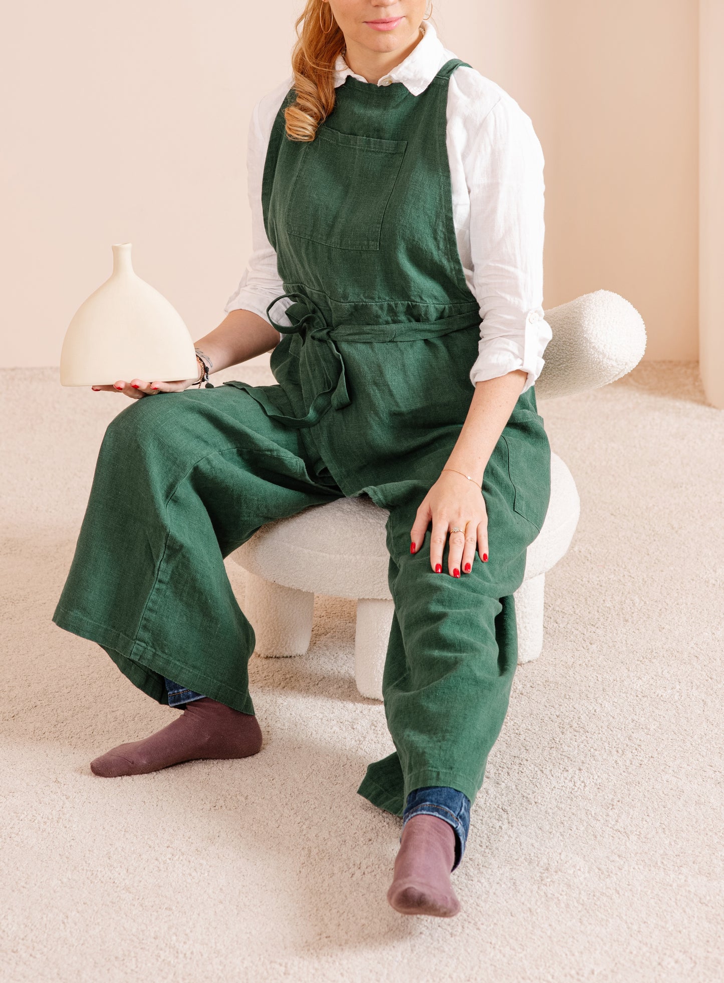 Linen pottery apron split leg in various colors