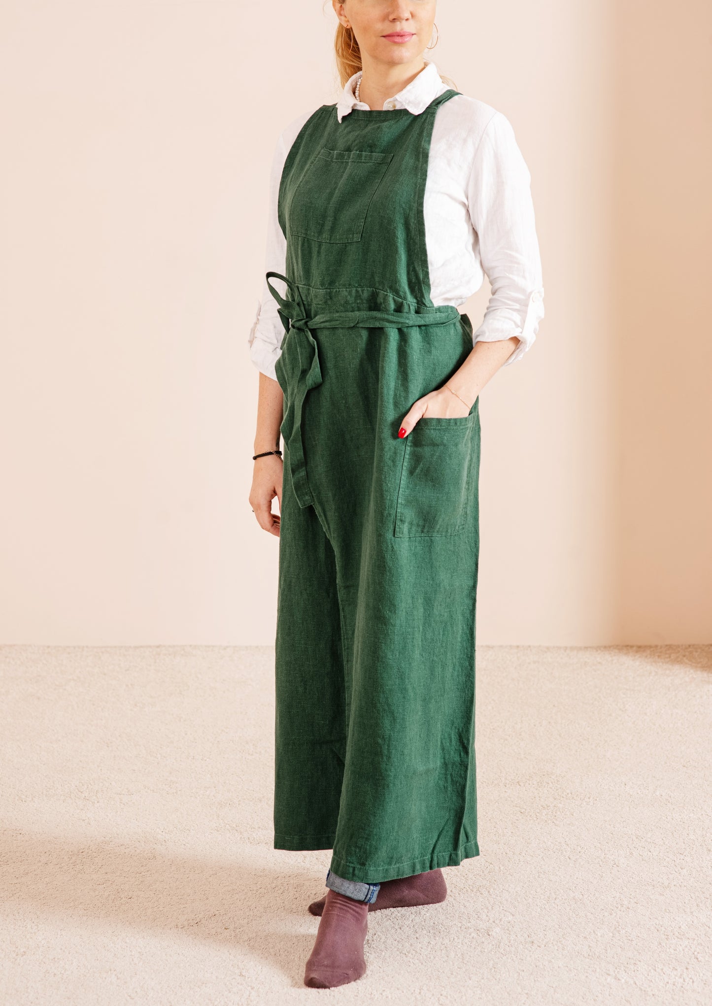 Linen pottery apron split leg in various colors