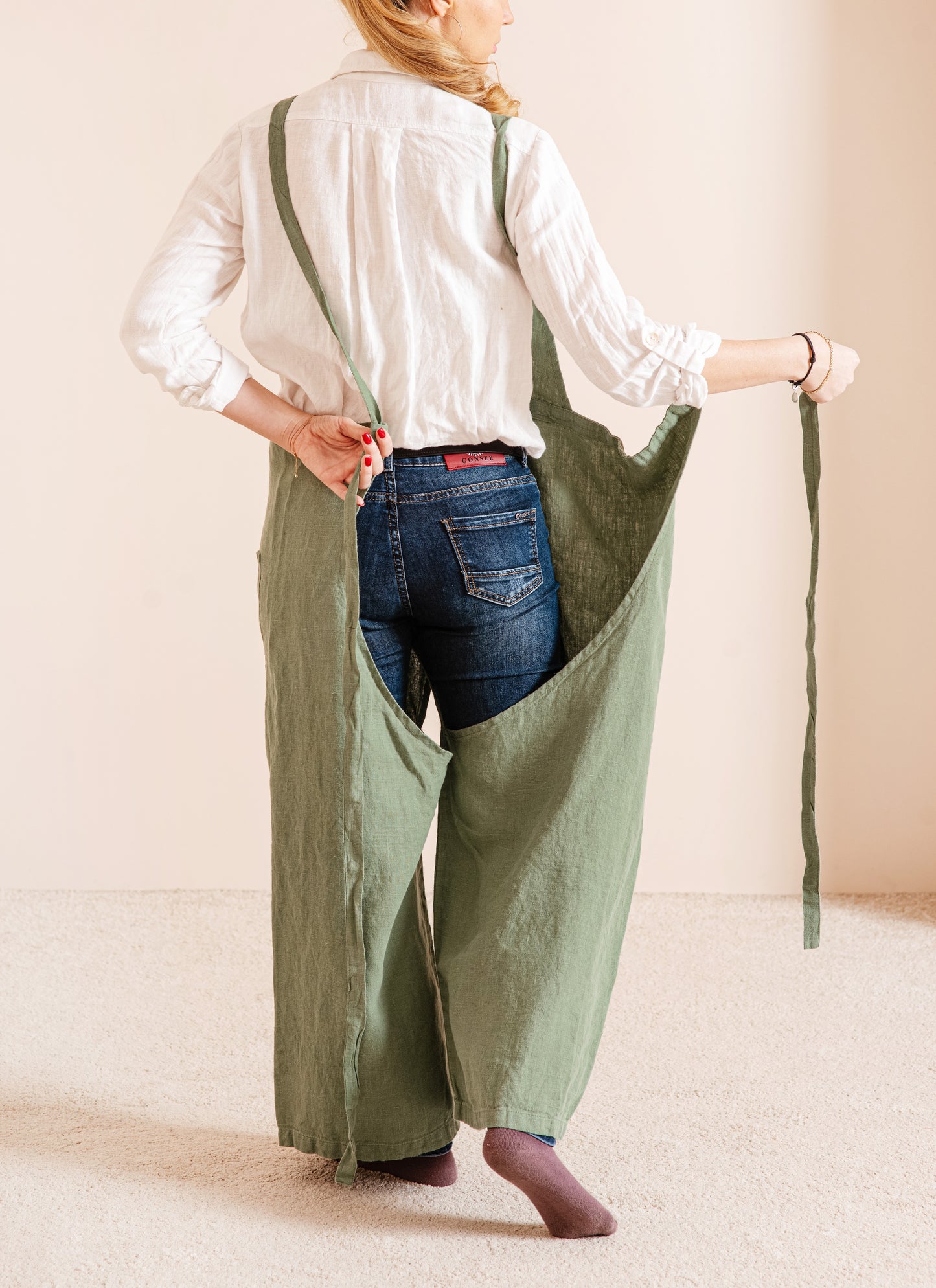 Linen pottery apron split leg in various colors