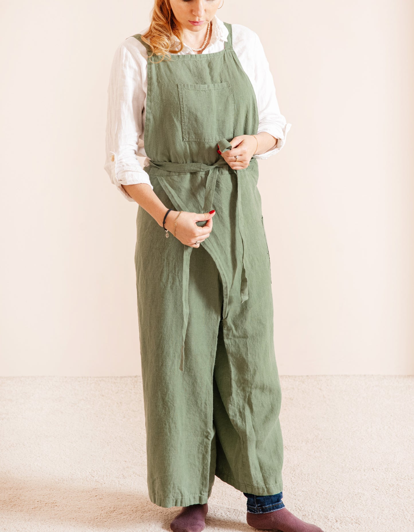 Linen pottery apron split leg in various colors