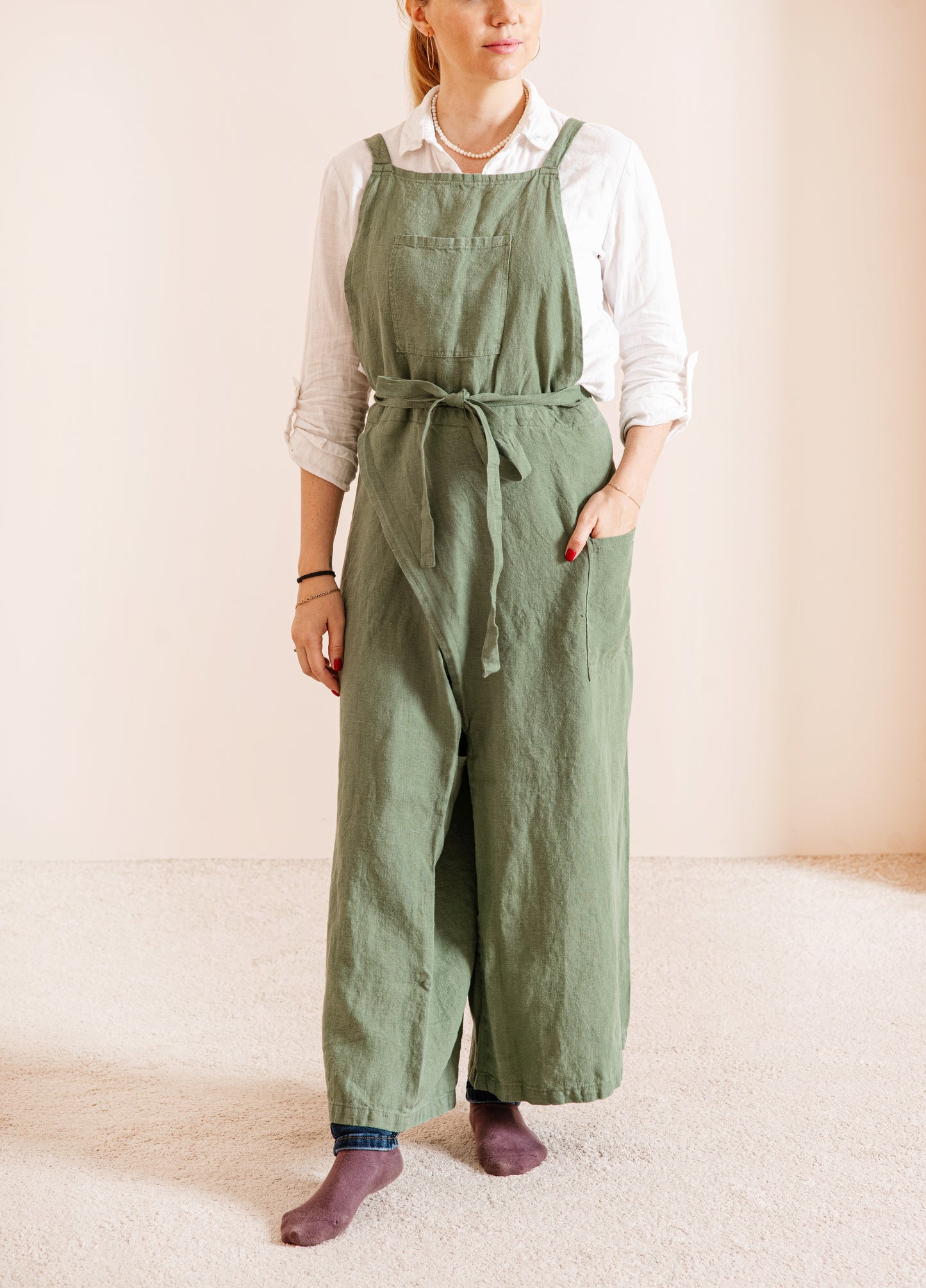 Linen pottery apron split leg in various colors