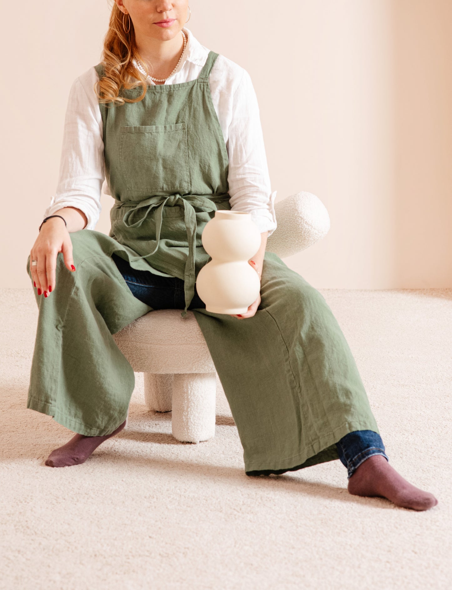 Linen pottery apron split leg in various colors