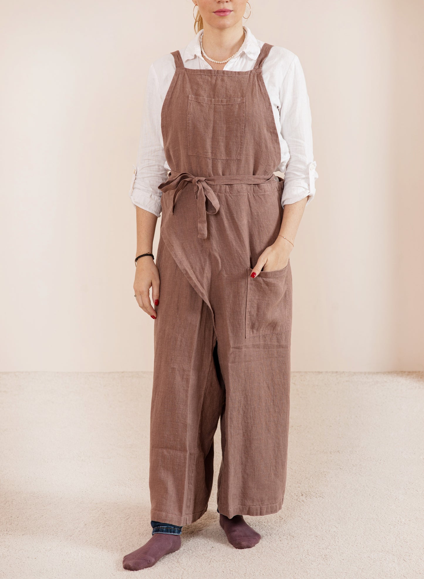 Linen pottery apron split leg in various colors