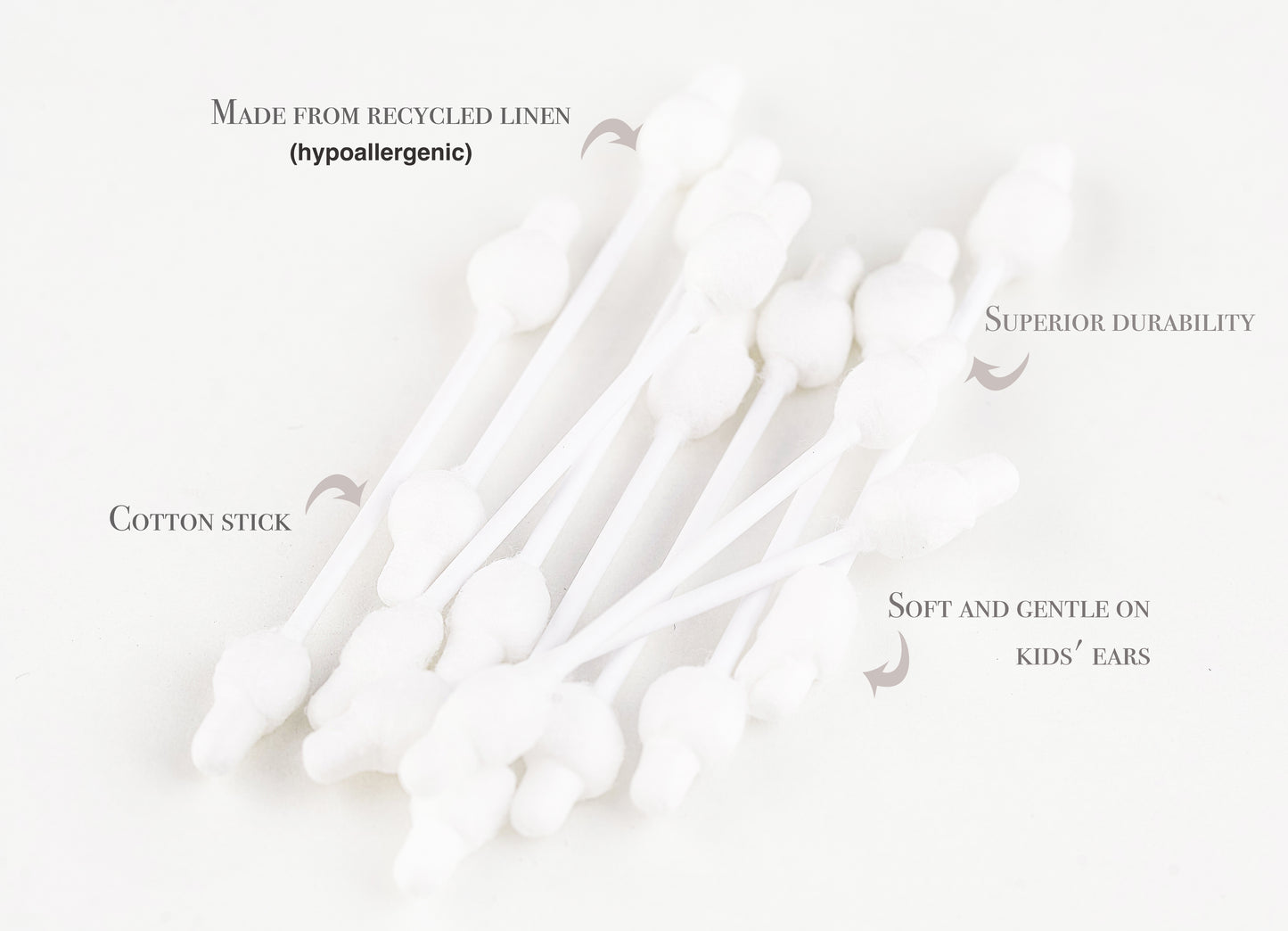 Linen and cotton q-tips with safety stoppers
