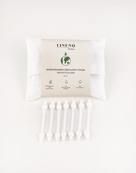 Linen and cotton q-tips with safety stoppers
