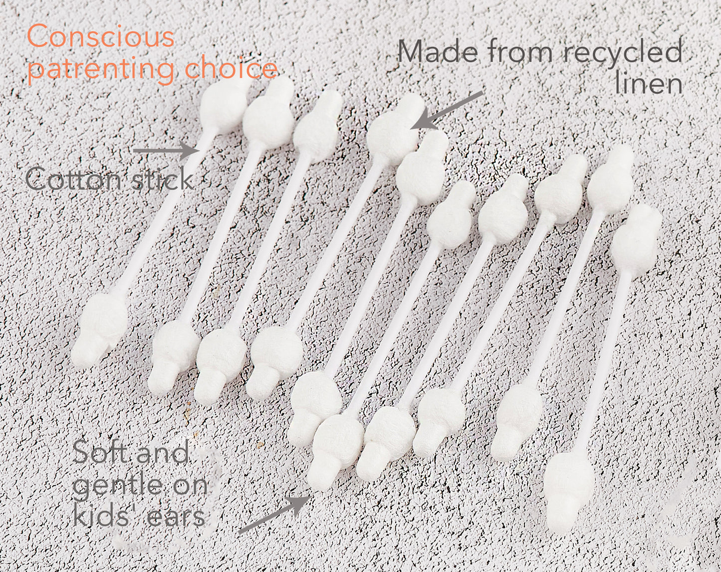 Linen and cotton q-tips with safety stoppers