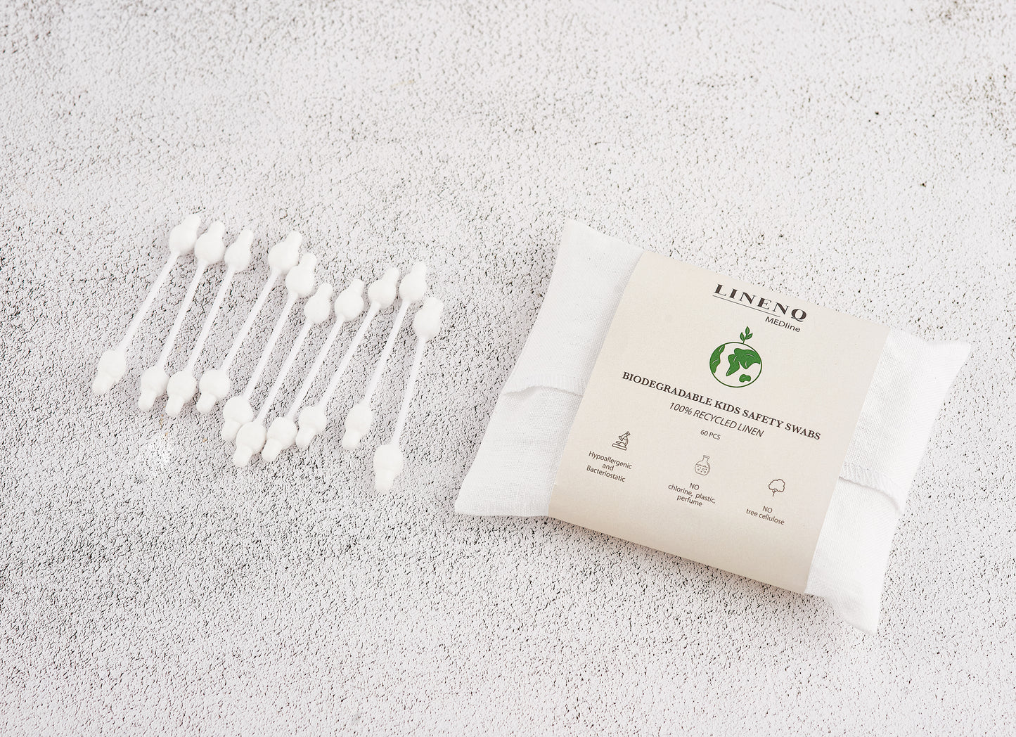 Linen and cotton q-tips with safety stoppers