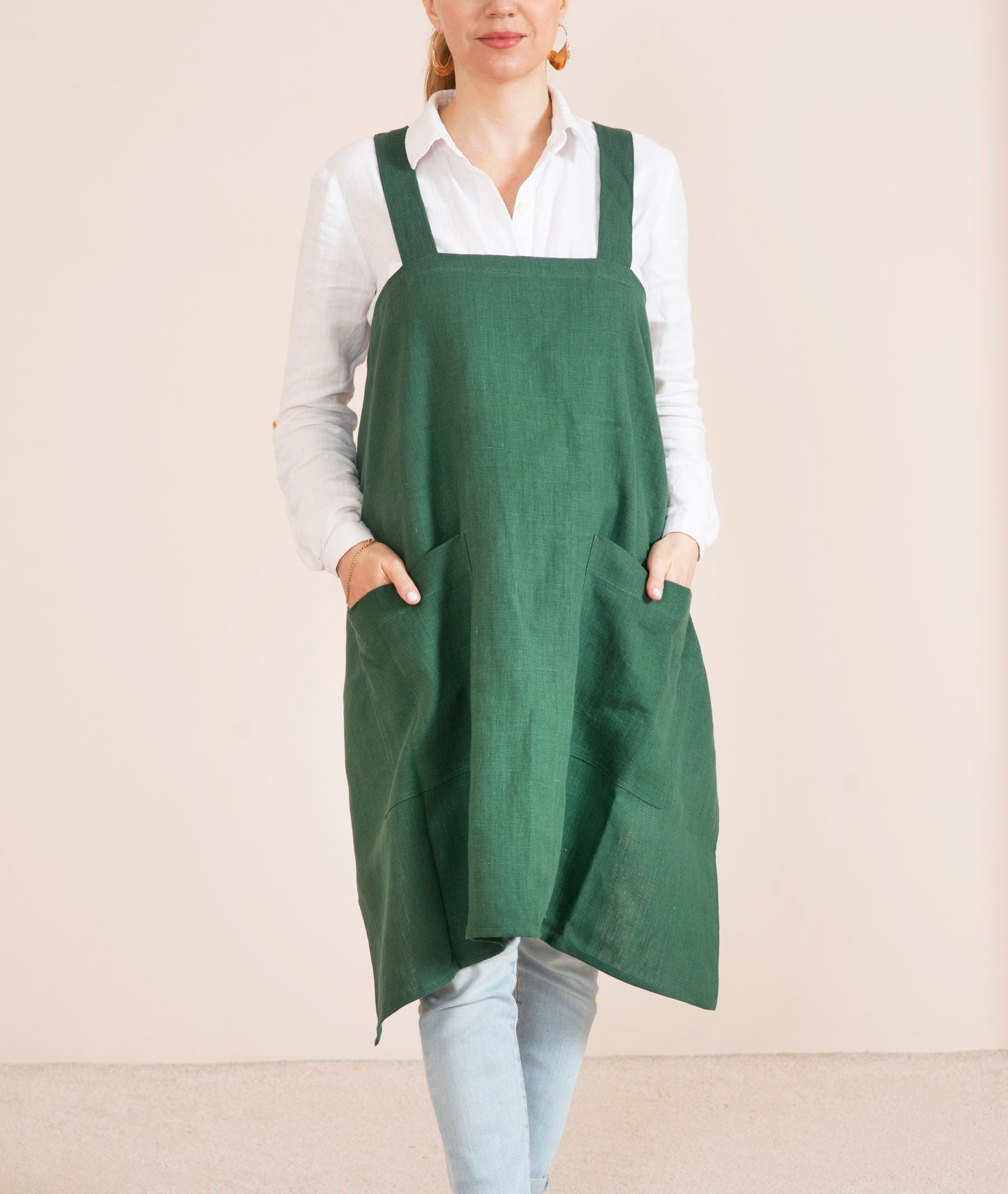 Linen cross back apron in various colors