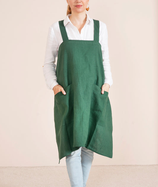 Linen cross back apron in various colors