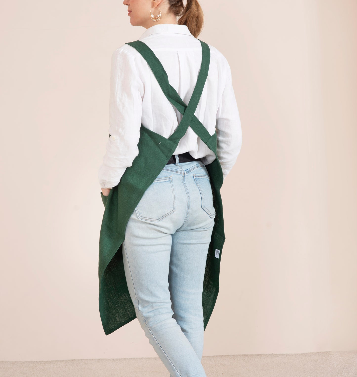 Linen cross back apron in various colors