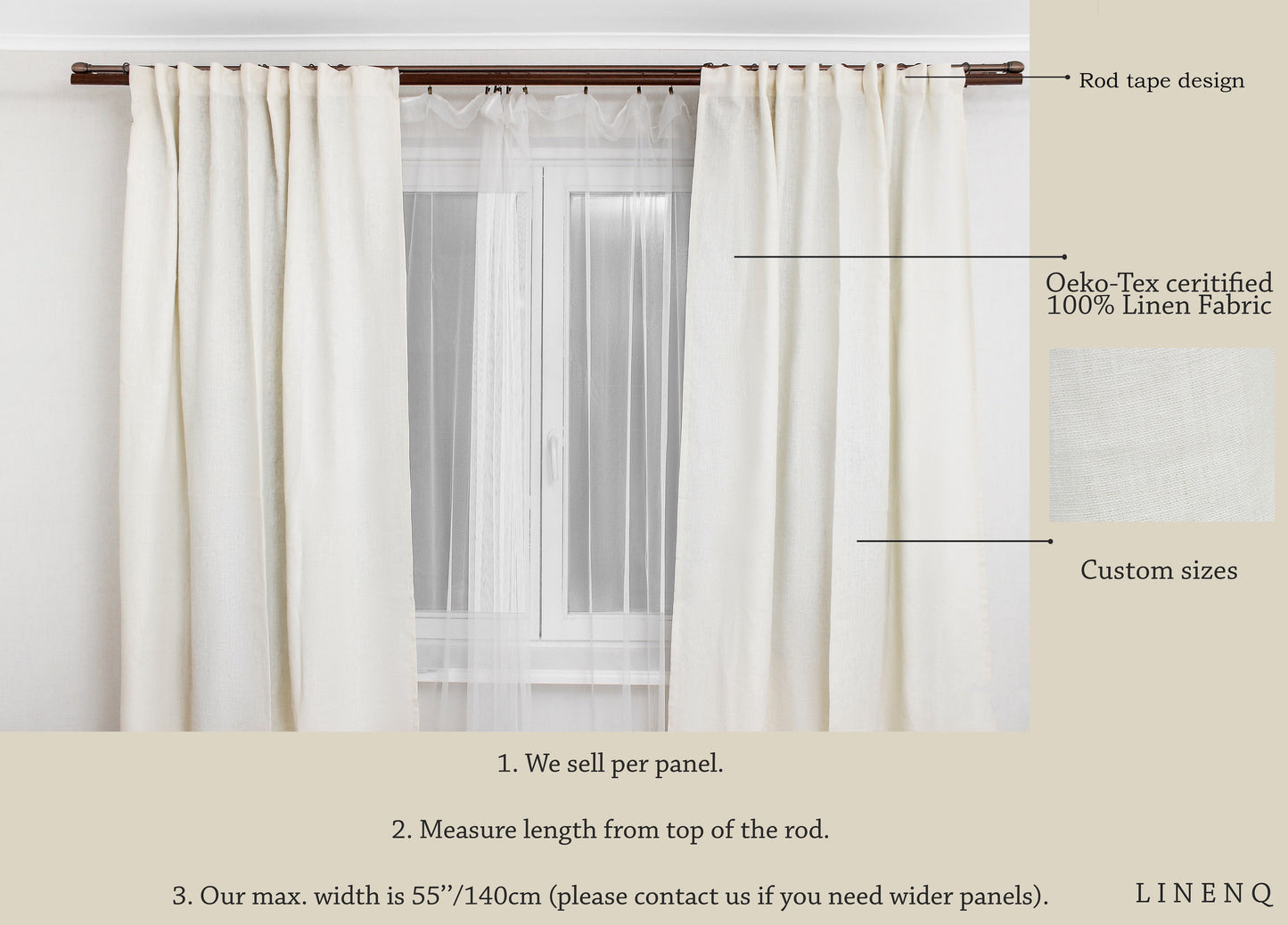 Rod tape linen curtains