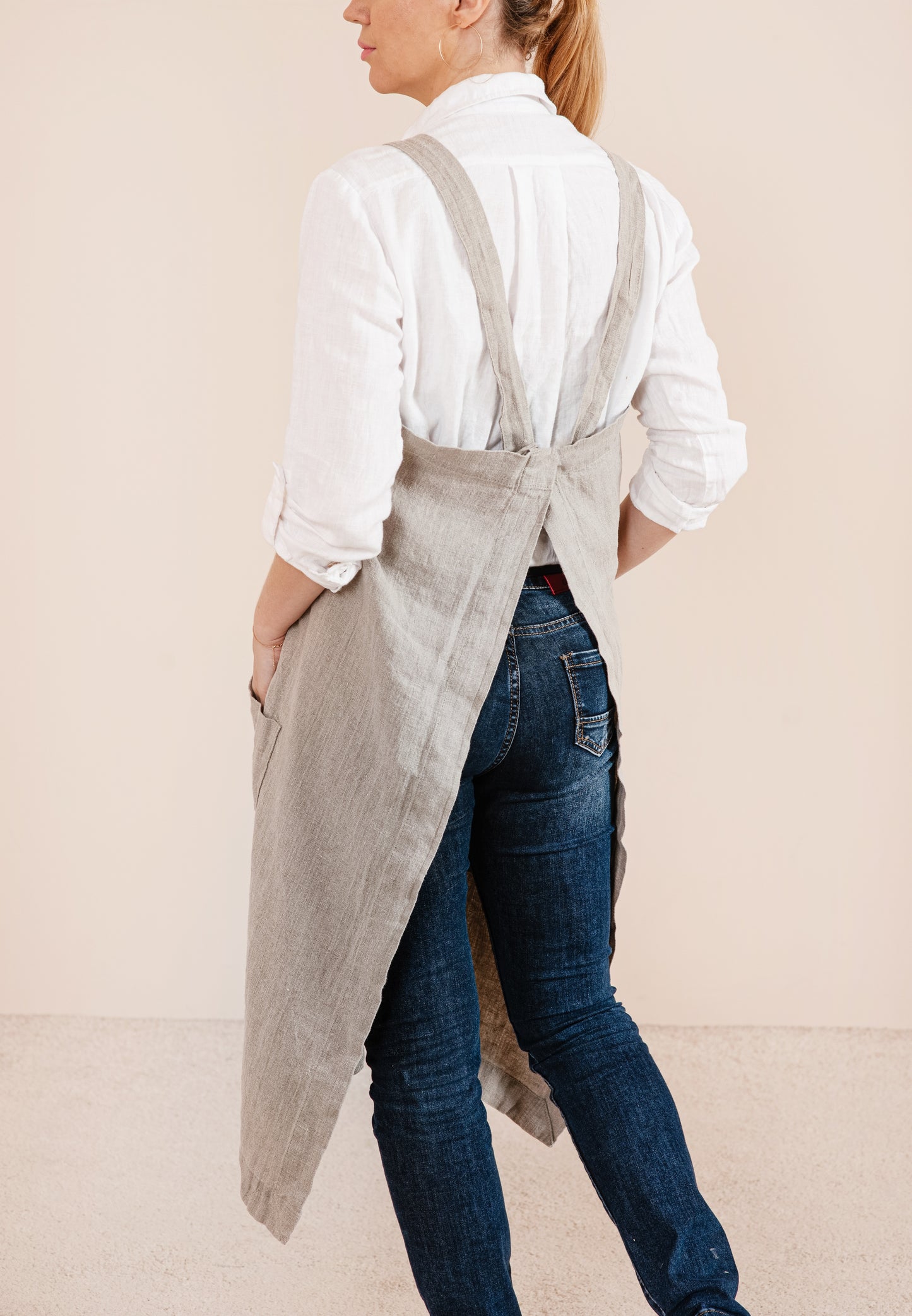 Linen cross back apron in various colors