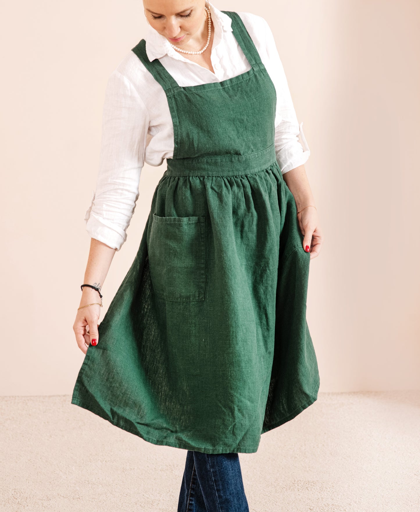 Linen pinafore apron dress in various colors