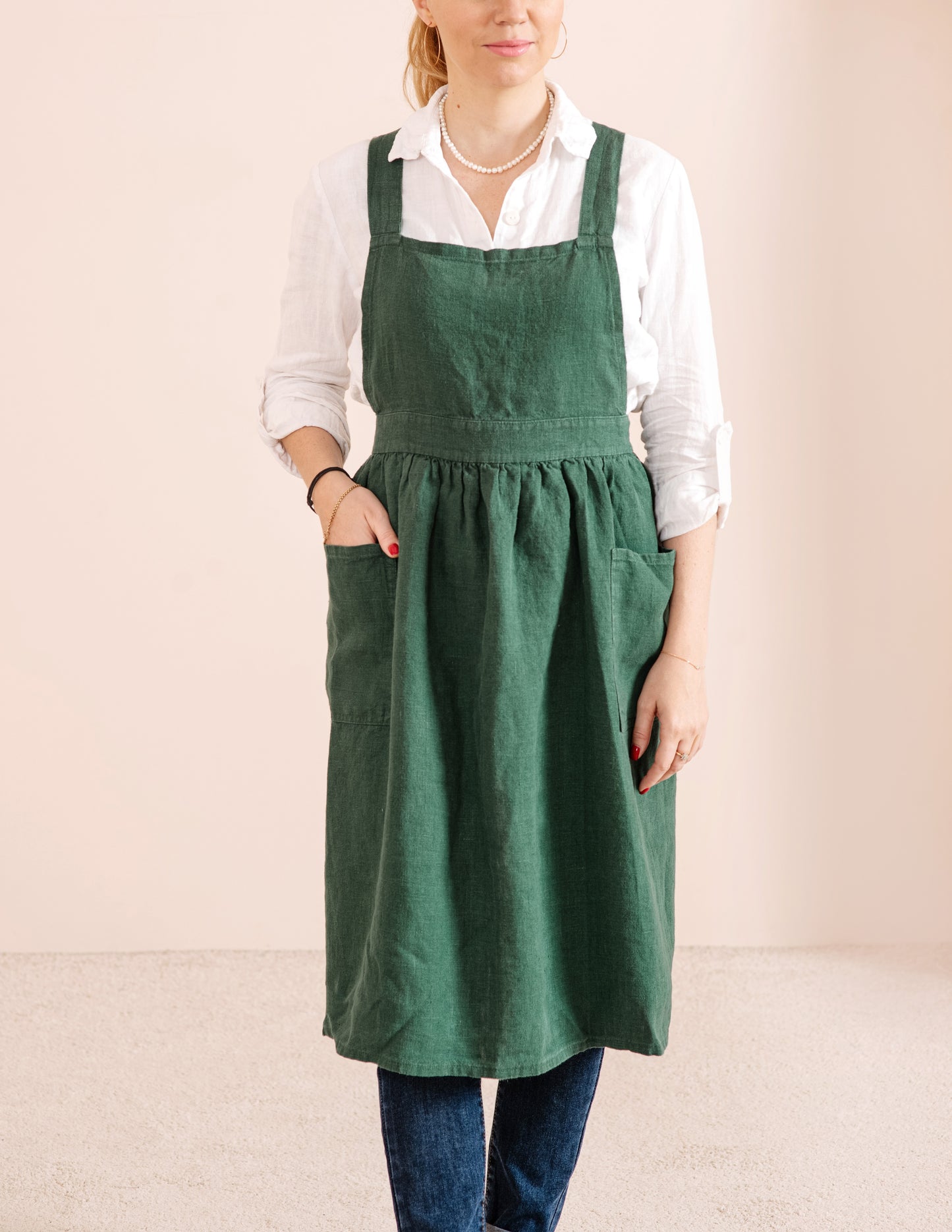 Linen pinafore apron dress in various colors