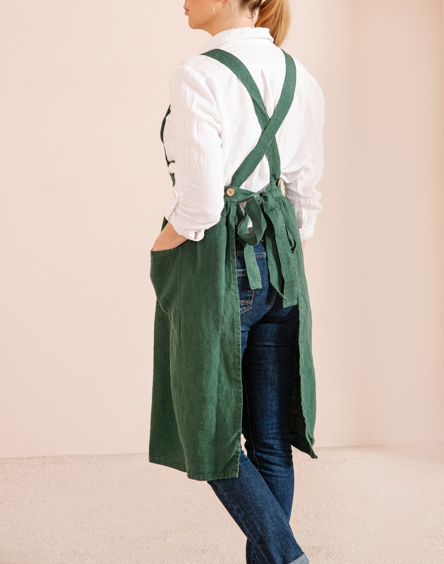 Linen pinafore apron dress in various colors