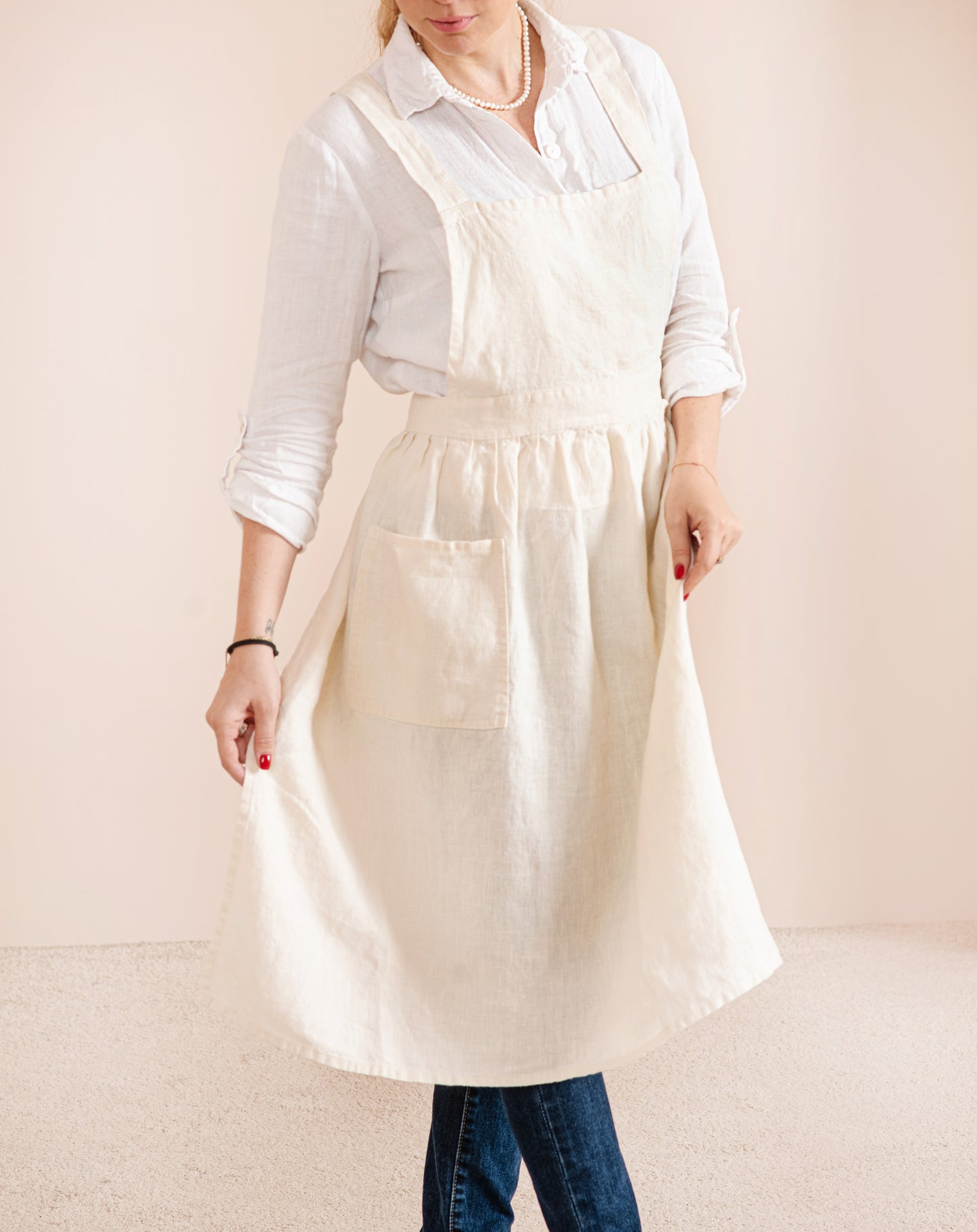 Linen pinafore apron dress in various colors