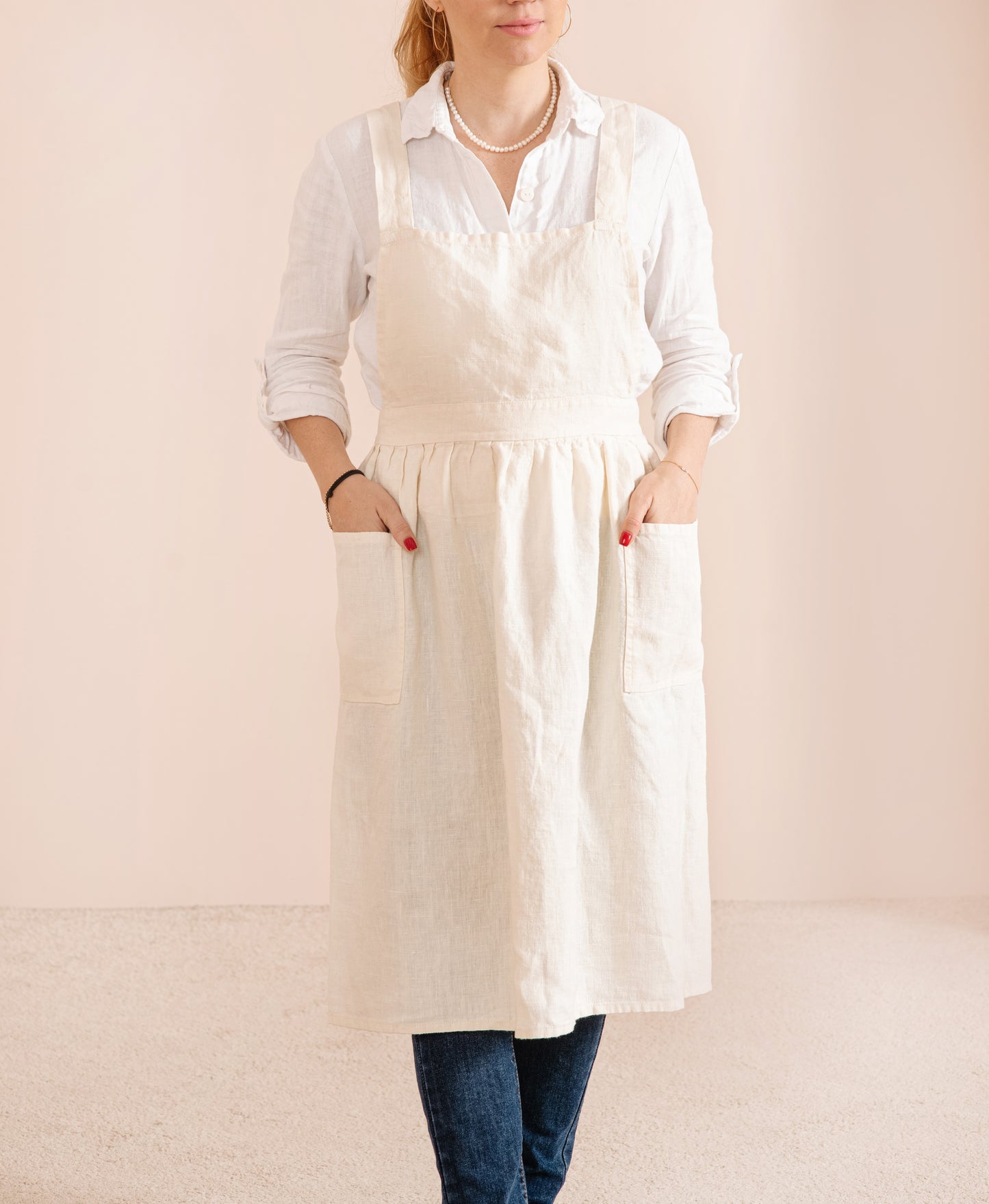 Linen pinafore apron dress in various colors