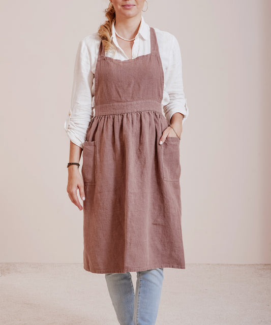 Linen pinafore apron dress in various colors
