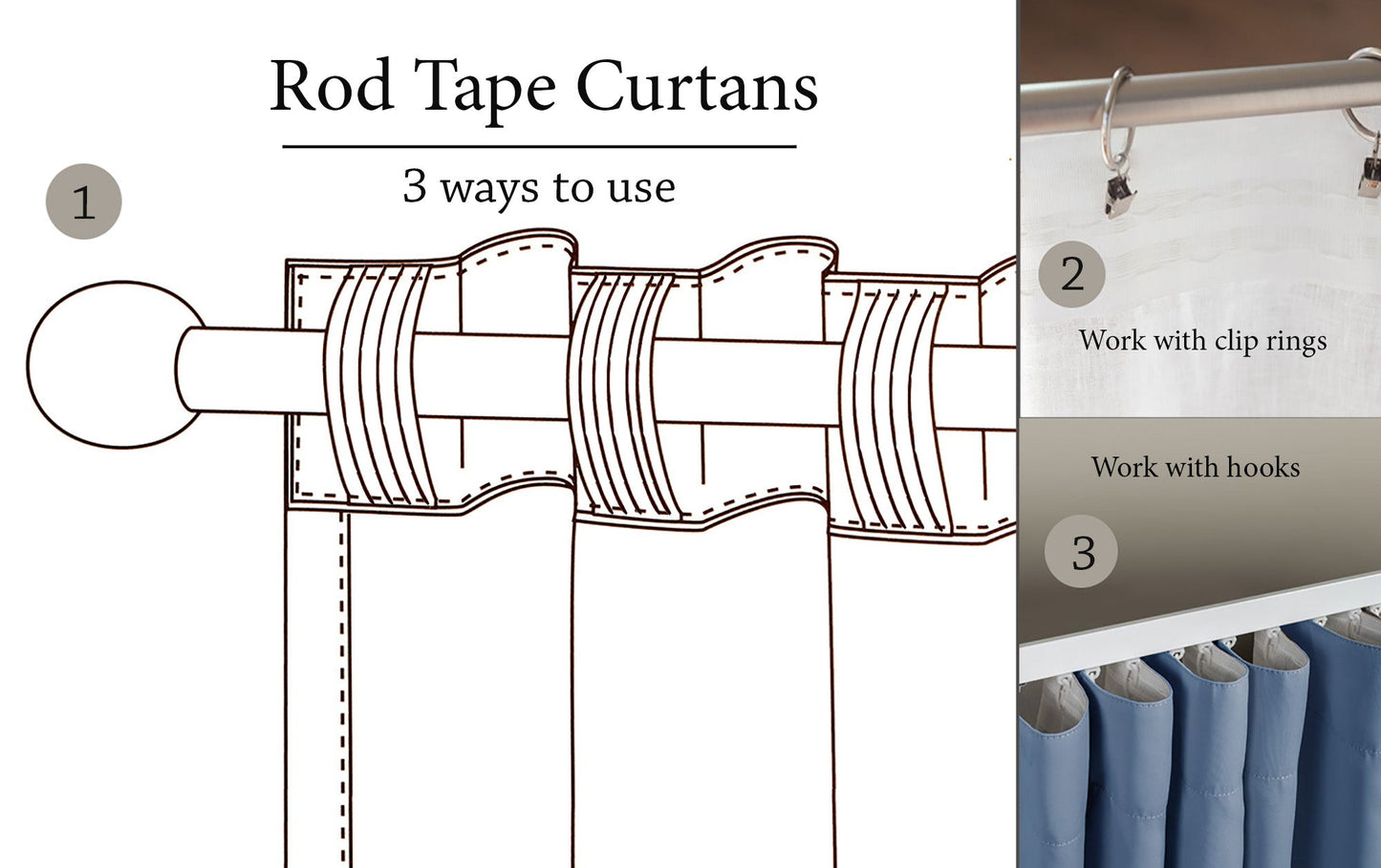 Rod tape linen curtains