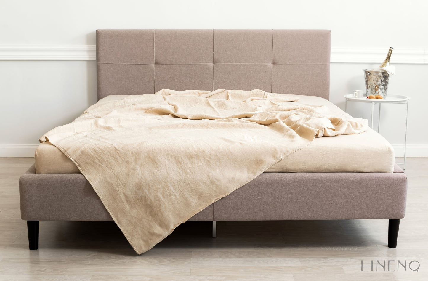 Beige linen bedding: Fitted sheet, Flat sheet, Pillowcase or Set