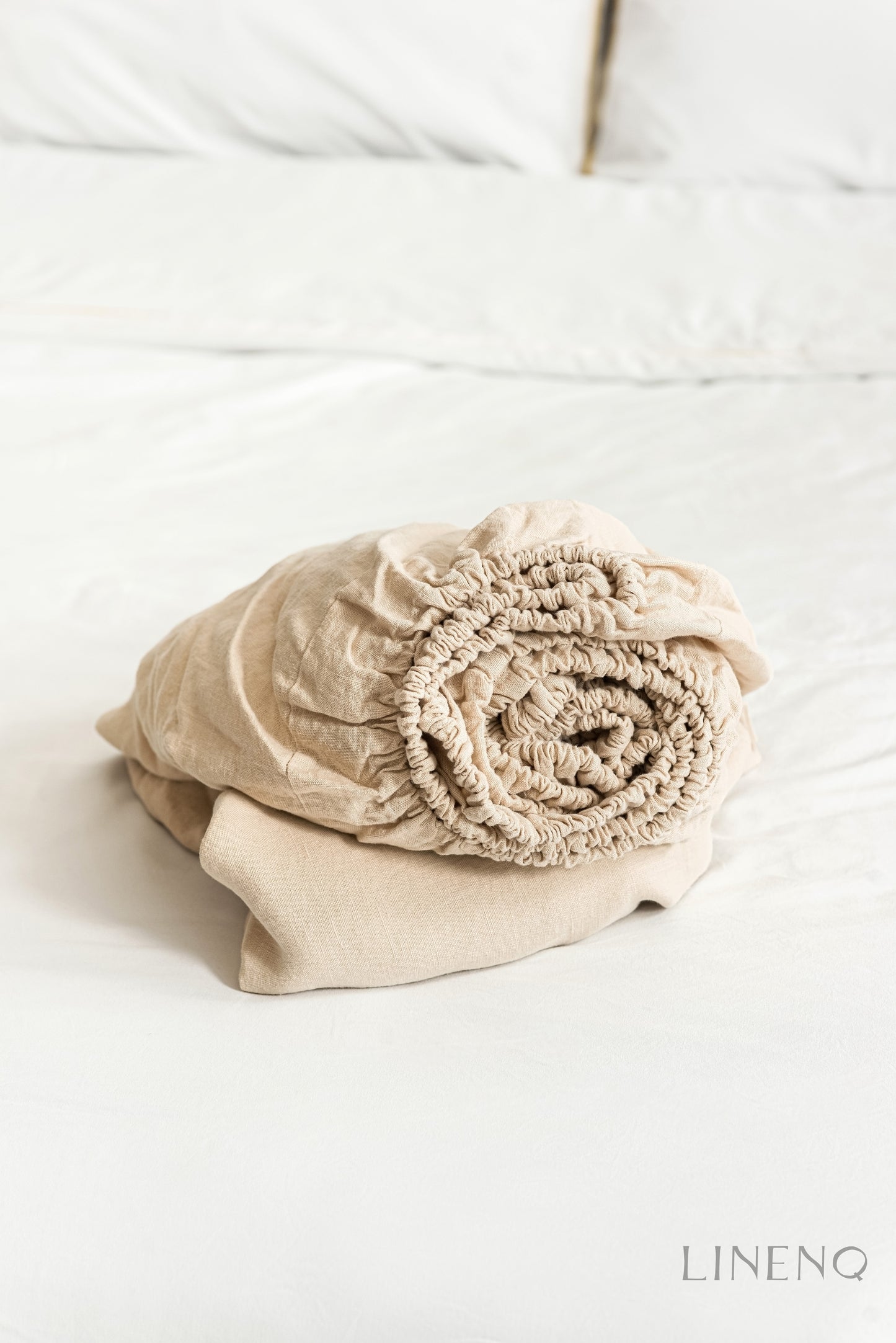 Beige linen bedding: Fitted sheet, Flat sheet, Pillowcase or Set