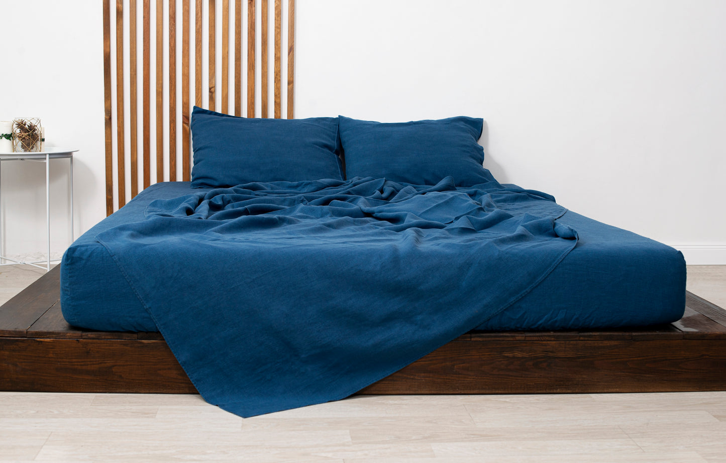 Blue linen bedding: Fitted sheet, Flat sheet, Pillowcase or Set