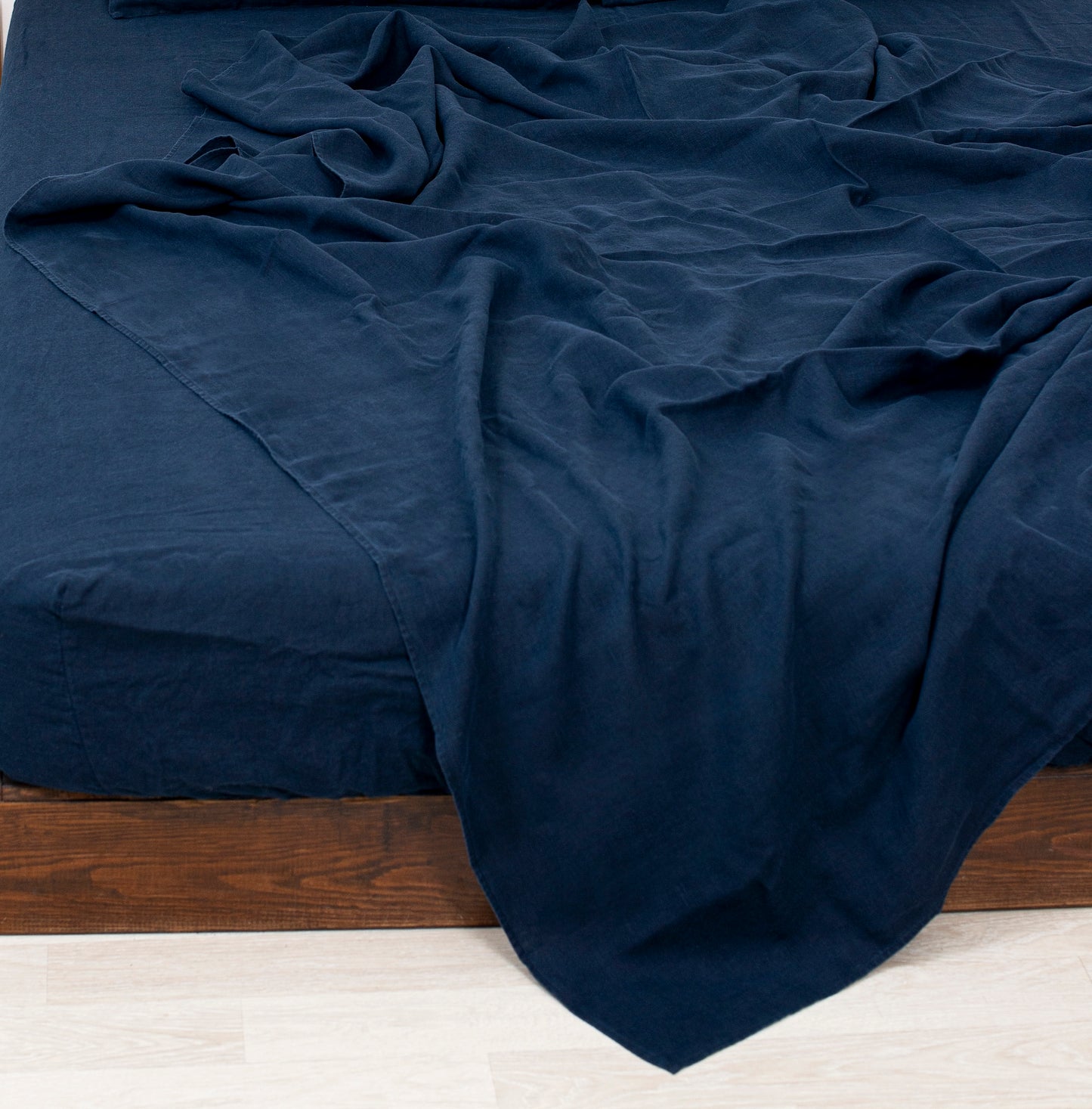 Deep blue linen bedding: Fitted sheet, Flat sheet, Pillowcase or Set