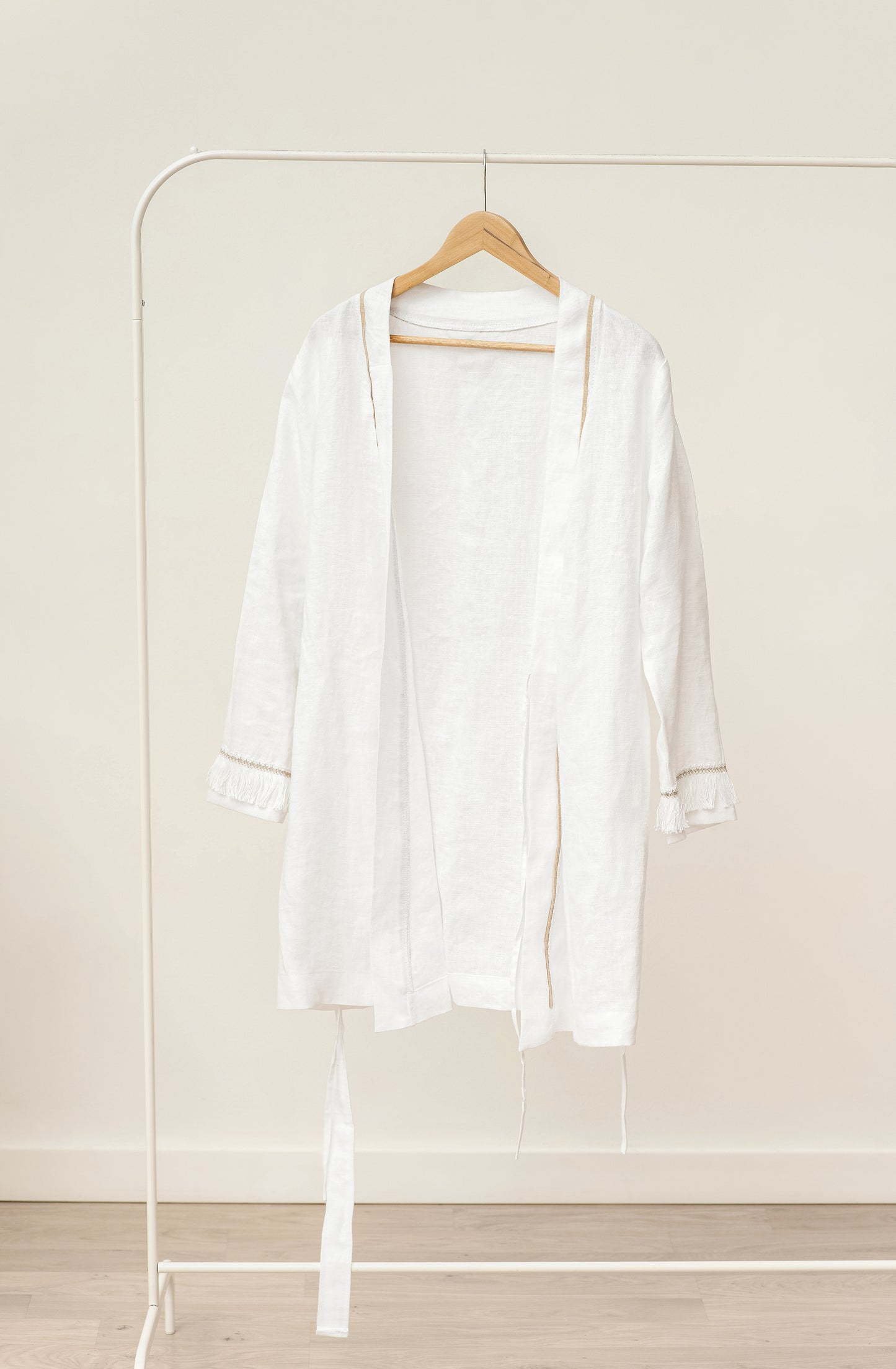 Linen wrap robe fringed