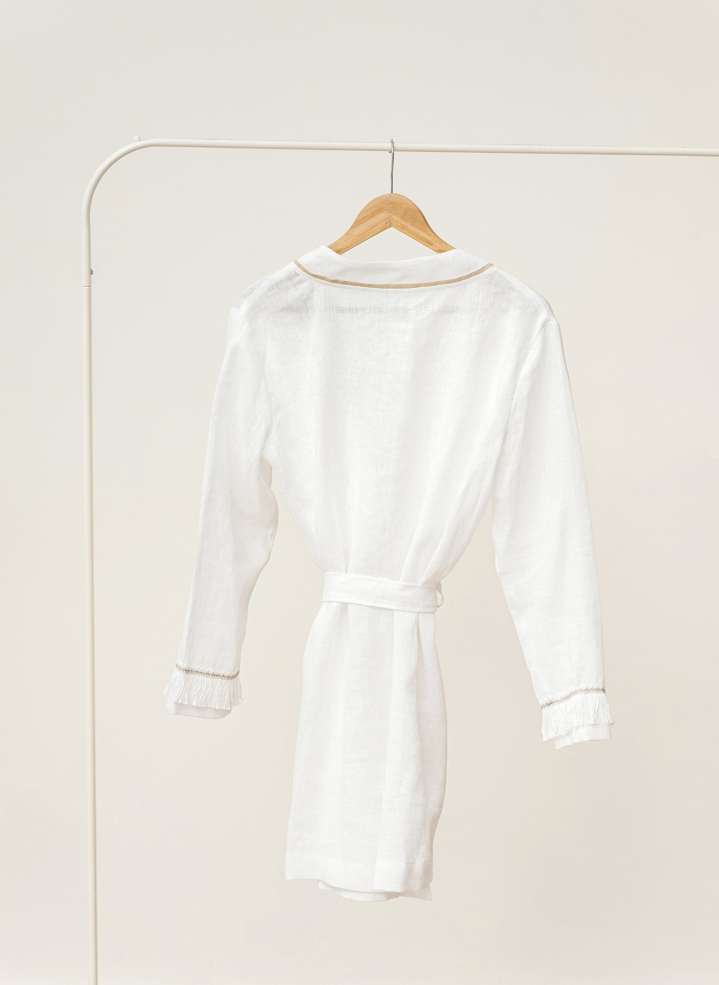 Linen wrap robe fringed