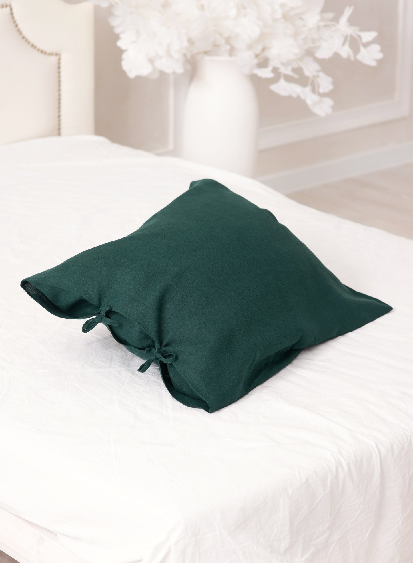 Green linen bedding: Fitted sheet, Flat sheet, Pillowcase or Set