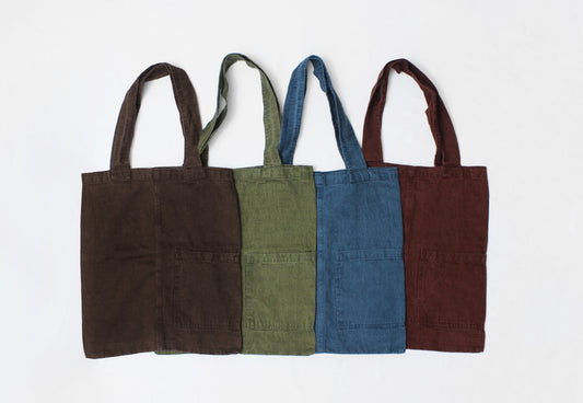 Denim-effect linen tote bag