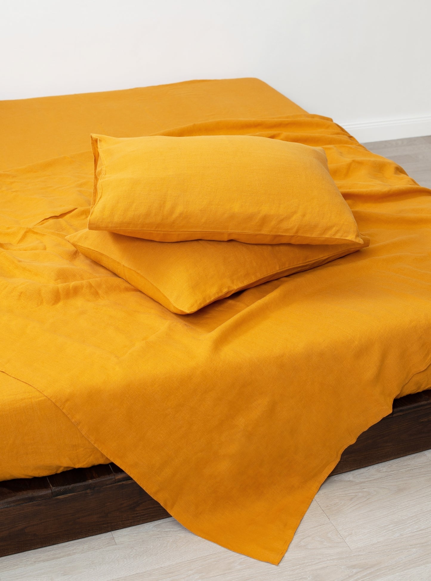 Orange linen bedding: Fitted sheet, Flat sheet, Pillowcase or Set