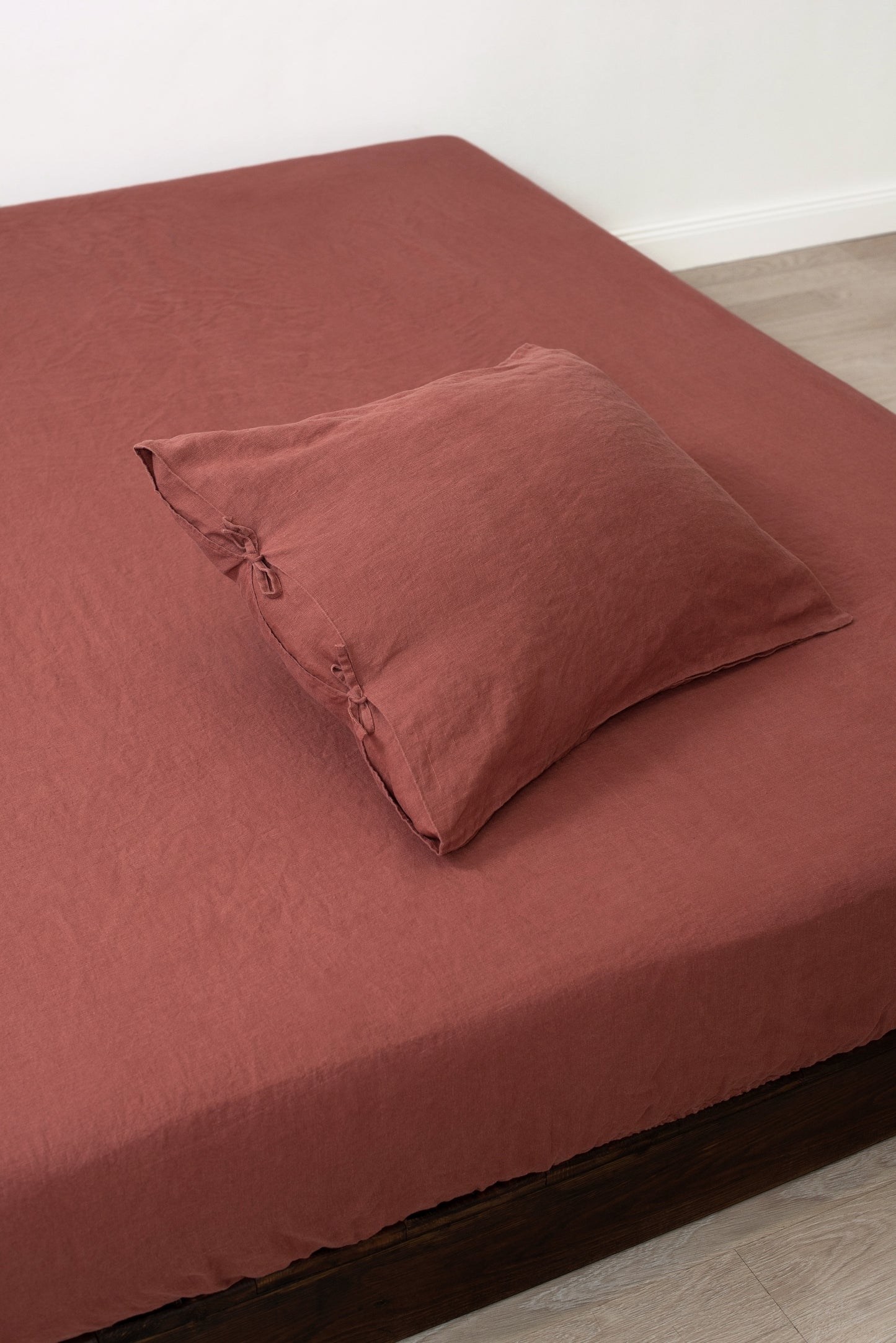 Terracotta linen bedding: Fitted sheet, Flat sheet, Pillowcase or Set