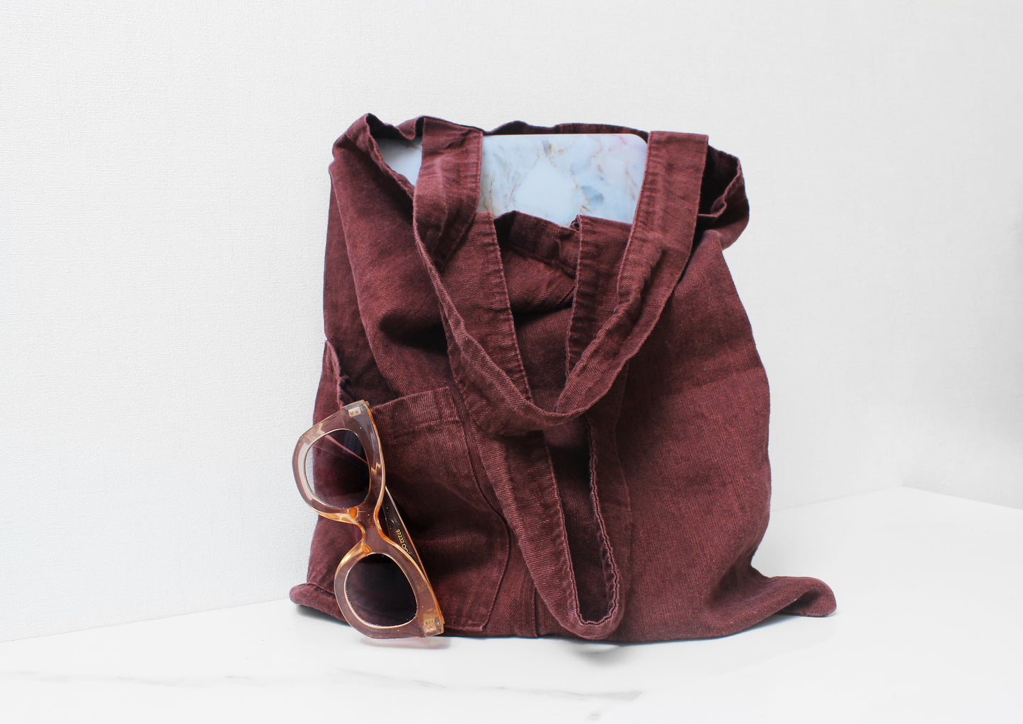 Denim-effect linen tote bag