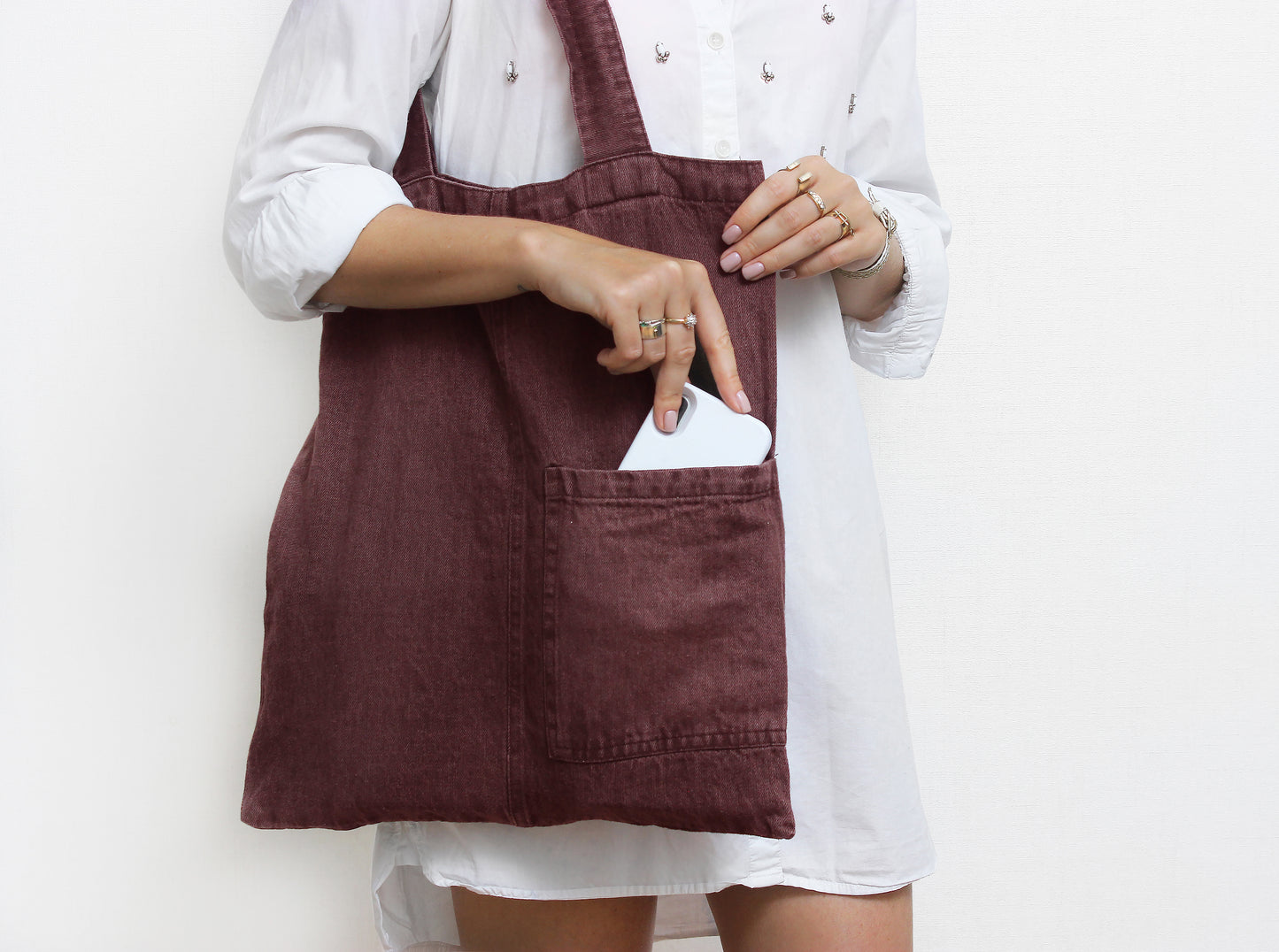 Denim-effect linen tote bag