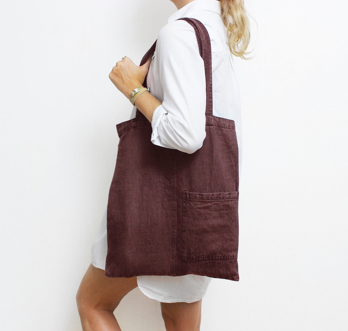 Denim-effect linen tote bag
