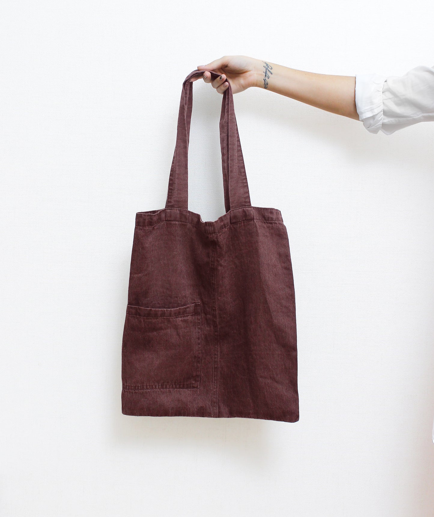 Denim-effect linen tote bag
