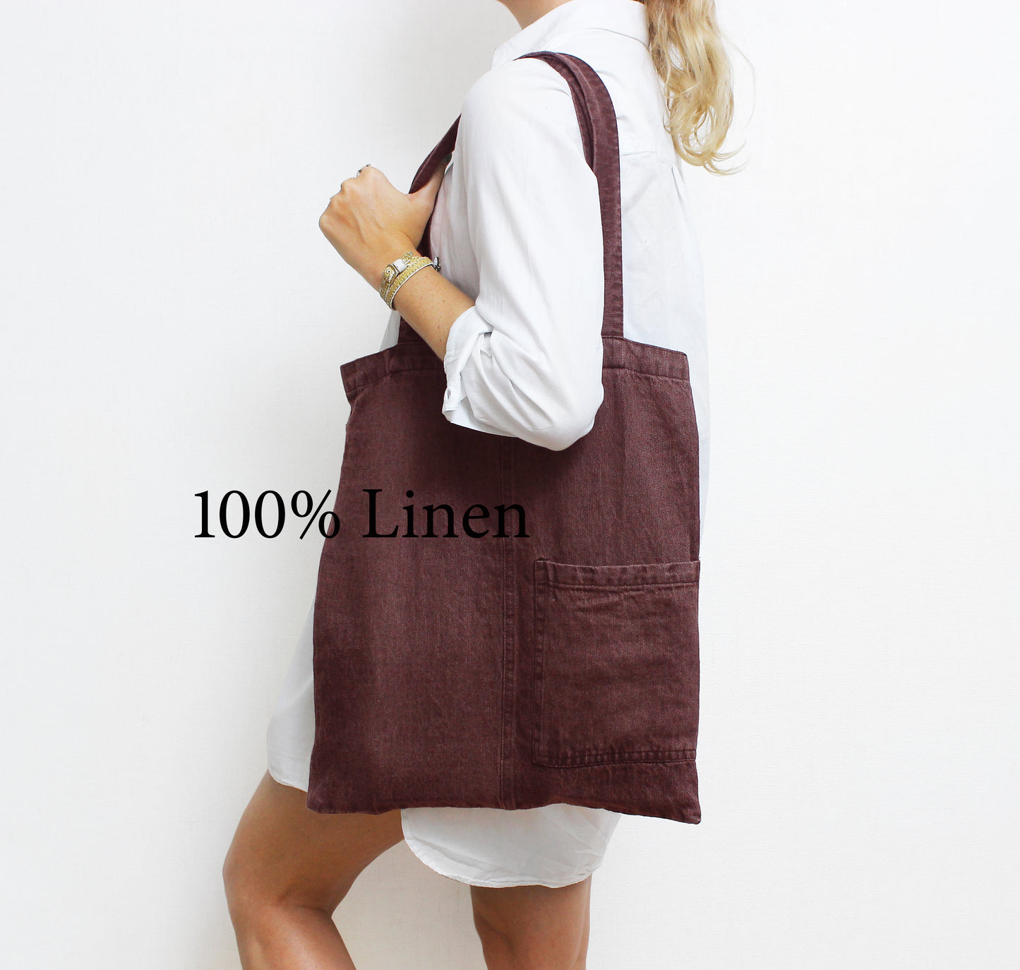 Denim-effect linen tote bag