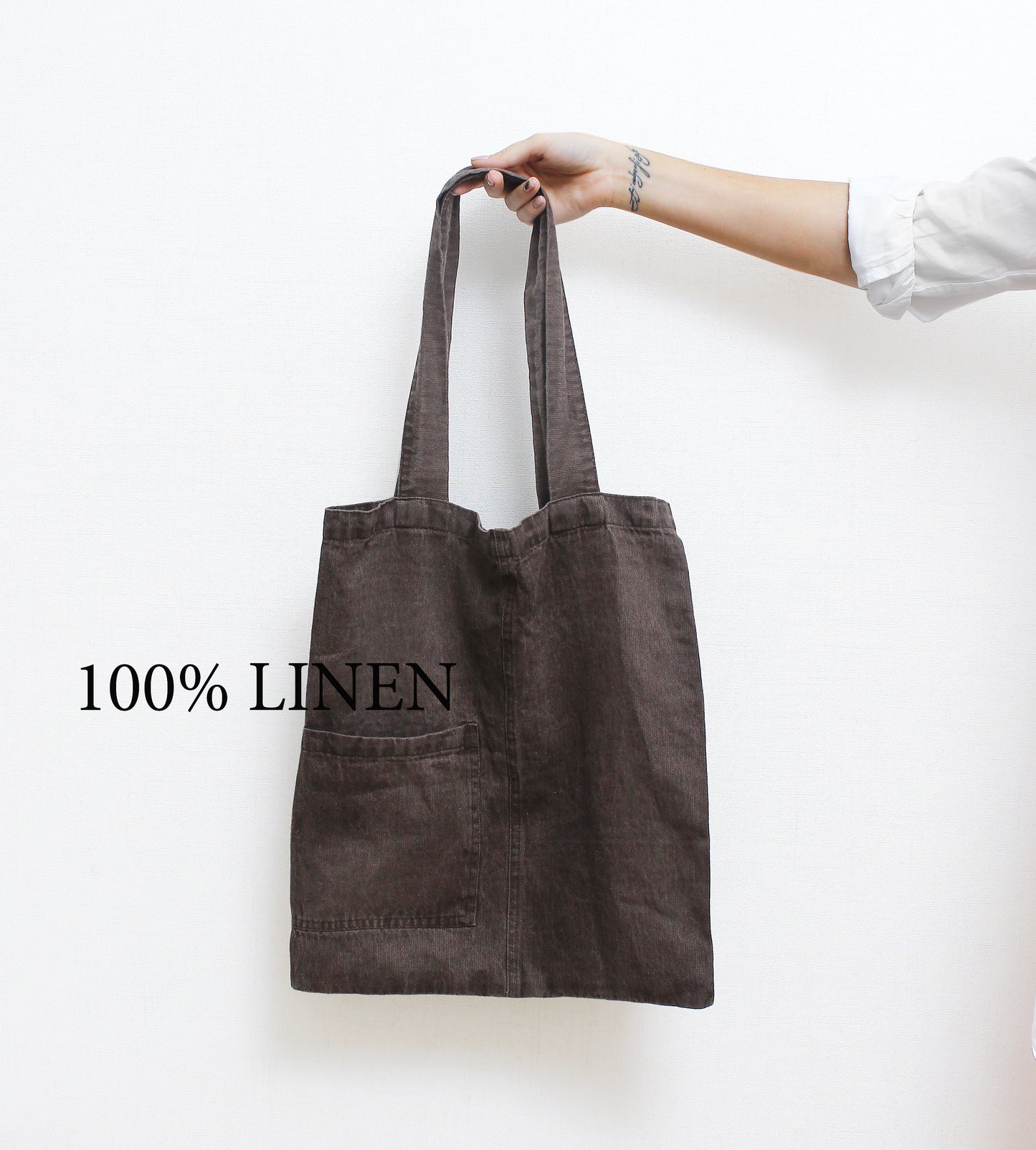 Denim-effect linen tote bag