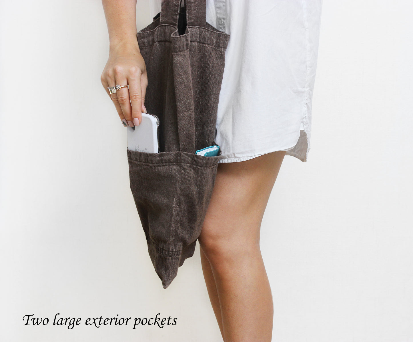 Denim-effect linen tote bag