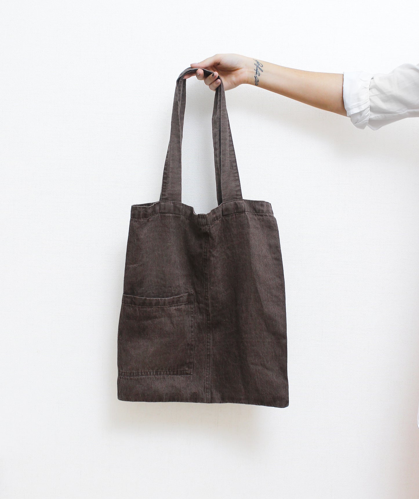 Denim-effect linen tote bag