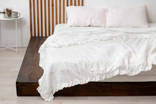 Ruffled linen duvet cover