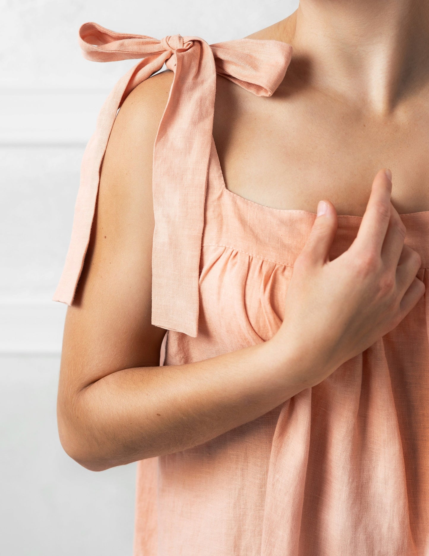 Linen nightgown with shoulder ties