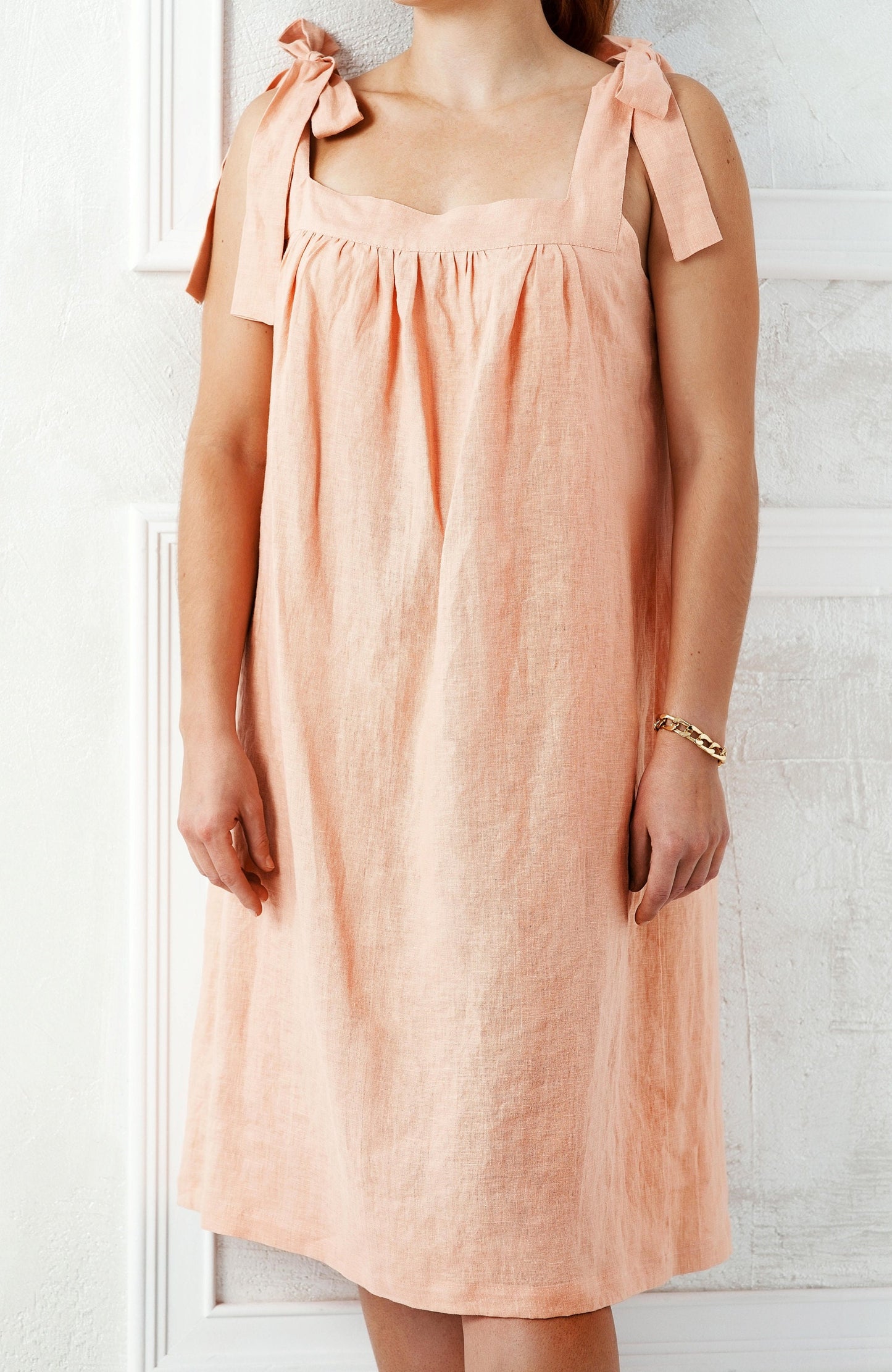 Linen nightgown with shoulder ties