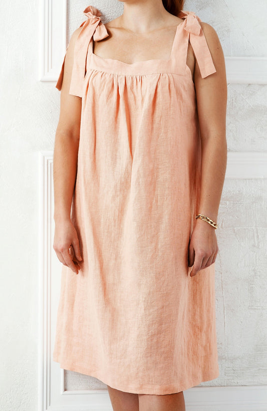 Linen nightgown with shoulder ties