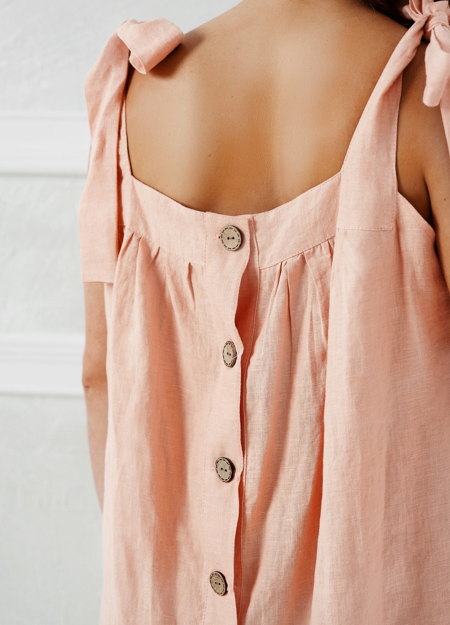 Linen nightgown with shoulder ties