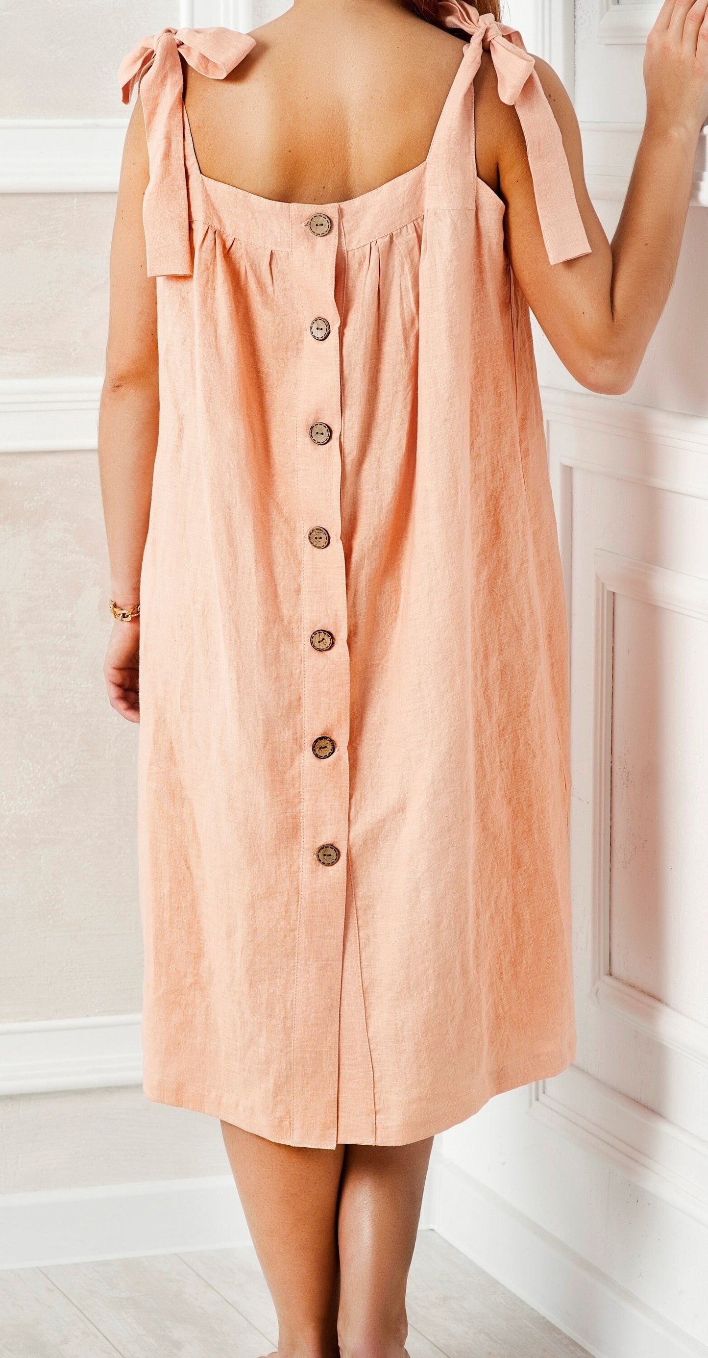 Linen nightgown with shoulder ties